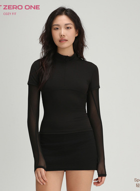 COZY FIT轻运动系列假两件紧身黑色长袖速干上衣瑜伽服普拉提骑行