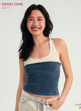 COZY FIT 原创设计撞色修身叠穿棉麻背心挂脖吊带胸垫一体上衣U领