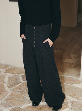 Without Me/ MONOLOGE银扣格纹宽松小众设计剑道休闲长裤翻腰西裤