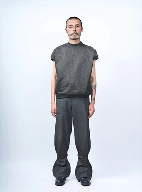 Withou Me/ETHEREAL 25S新款罗纹收口水洗做旧皮质肌理感背心坎肩