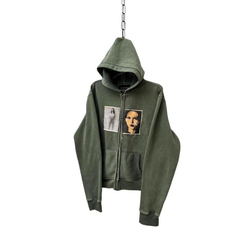 WithoutMe/sharkcolor水洗做旧复古工艺贴布设计短款卫衣连帽外套