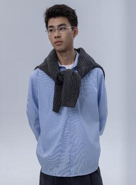 WithoutMe/Amalga mation Stacked极简条纹叠领设计感廓型衬衫棉