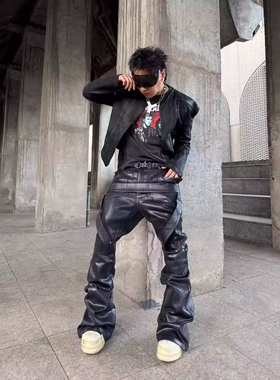 Without Me/Disark 新品25FW暗黑先锋手工刷蜡绑带喇叭裤