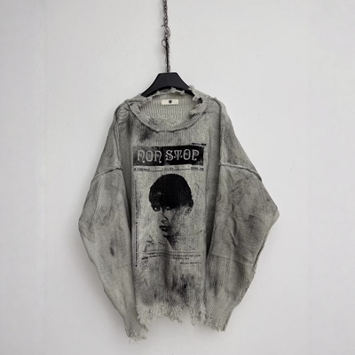 刷脏感针织破坏基础猫须毛衣