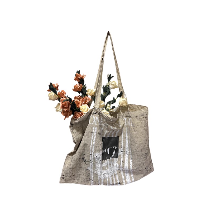 WithoutMe/sharkcolor手工擦脏小众单肩包大容量尼龙帆布包手提包