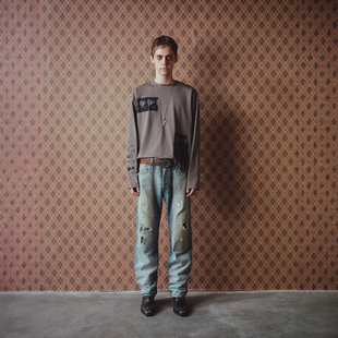 Without Me/RICHILL MELANCHOLY 25AW复古磨损破坏水洗直筒牛仔裤