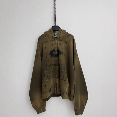 双拉链420G重磅水洗做旧外套