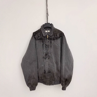 Without Me/SMILEANDSAD手工做旧磨破骷髅骨架底特律水洗牛仔夹克