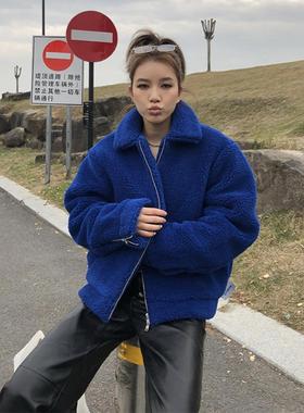 Without Me/MONBLACK 冰岛绒羊羔绒阔型立体剪裁短款拉链夹克棉服