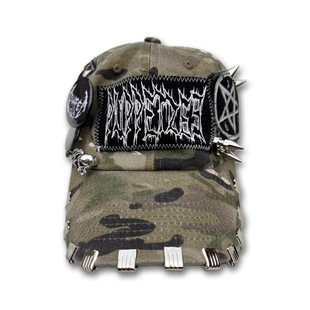 Without PT269亚文化摇滚朋克迷彩徽章做旧水洗骷髅铆钉棒球帽