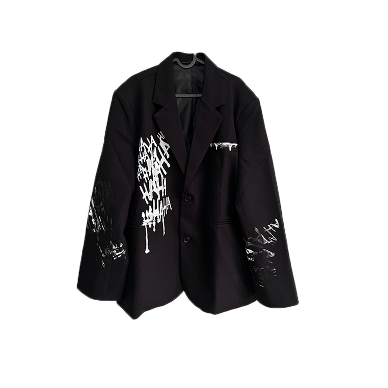 印花廓形休闲西装宽松高级西服