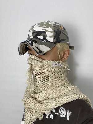 做旧水洗印花切割破洞迷彩鸭舌帽