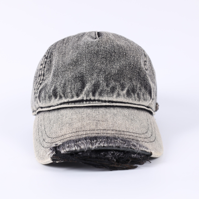 水洗破坏设计黑色牛仔鸭舌帽