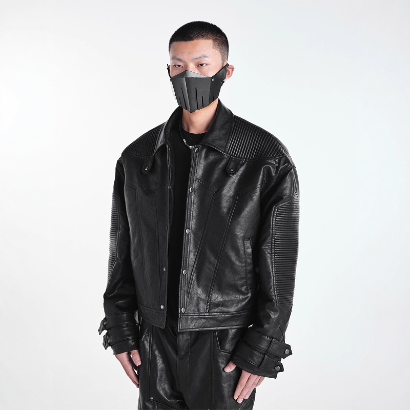 先锋高腰廓形机车夹克棉服外套