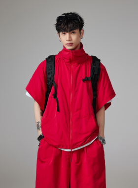 Without Me/INSOMNIA失眠者 机能红色宽松冲锋衣休闲运动套装男