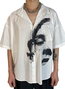 Without Me/1of remake Remake廓形半袖宽松白色人像印花暗黑衬衫