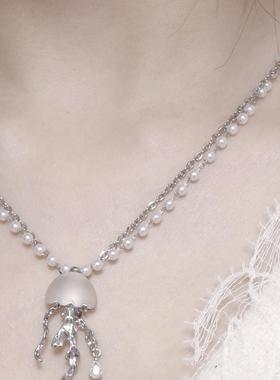 小众水母水钻拼接珍珠高奢项链