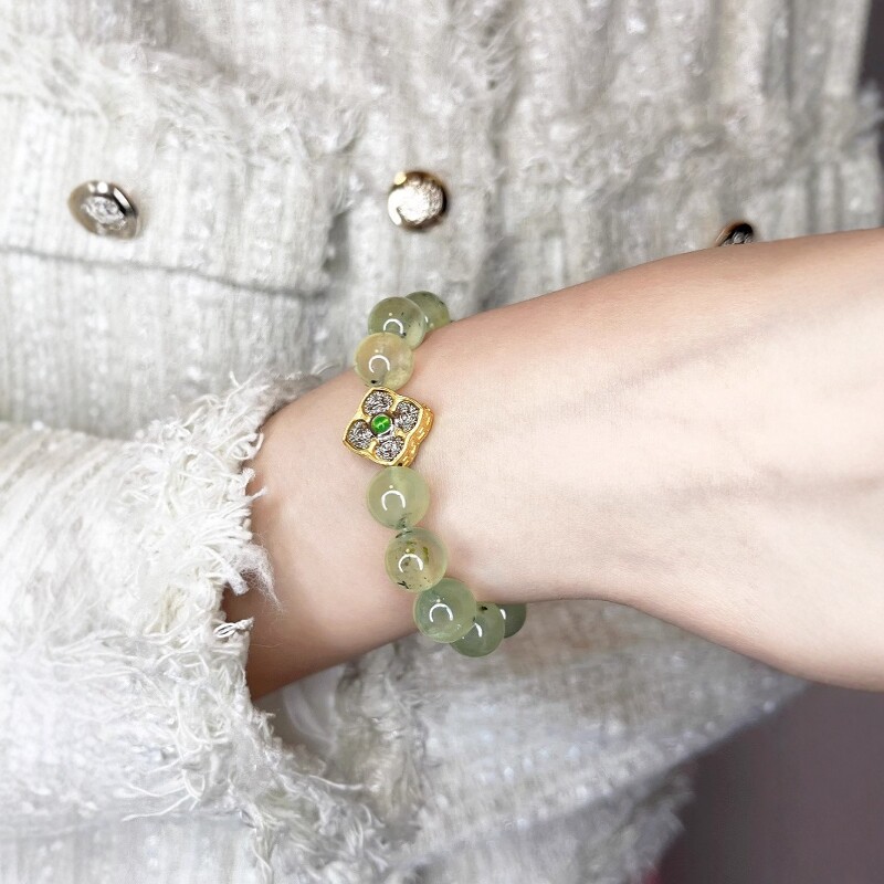 WithoutMe/COMPLETE99绿葡萄石天然水晶清透高级感十字花手串手链