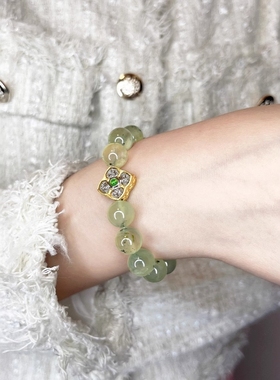 WithoutMe/COMPLETE99绿葡萄石天然水晶清透高级感十字花手串手链