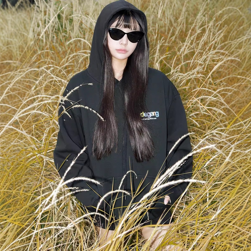 彩色印花连帽套头卫衣宽松阔形