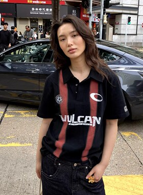 「Without Me」vulcan复古足球风条纹Polo衫男女美式休闲短袖上衣