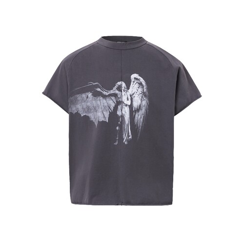 水洗做旧天使恶魔拼接印花短袖