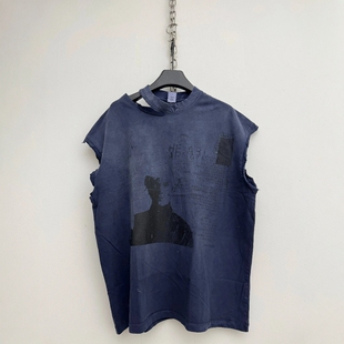 Without Me/SMILEANDSAD手工朋克不规则破坏水洗做旧破领坎肩短袖