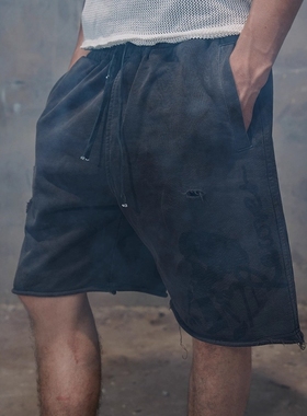 Without Me/RecoverZone美式印花薄款五分卫裤纯棉灰色宽松休闲短