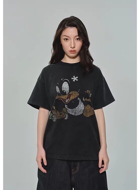 「Without Me」VULCAN做旧童趣鸭子印花复古重磅美式情侣宽松短袖