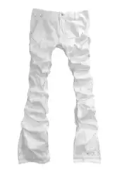 Withoutme/Remake Pure White Patchwork Pleated Slim-Fit Extra-Long Jeans with Slight Flare and Low Waist for Casual Wear