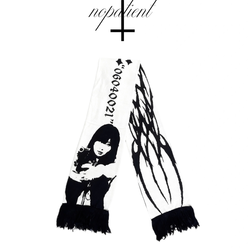 25FW亚文化图腾人像流苏围巾