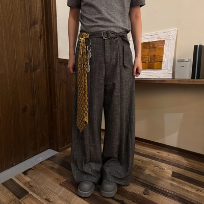 千鸟格直筒西裤自带腰带廓形