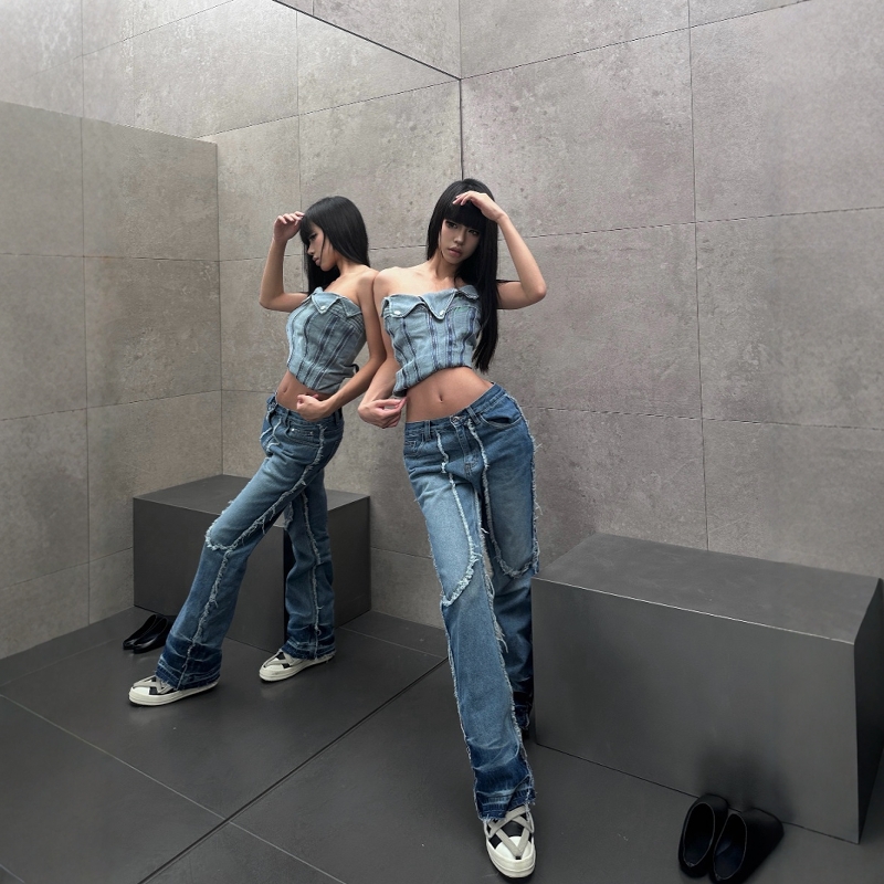 牛仔裤14盎司宽松无弹复古V