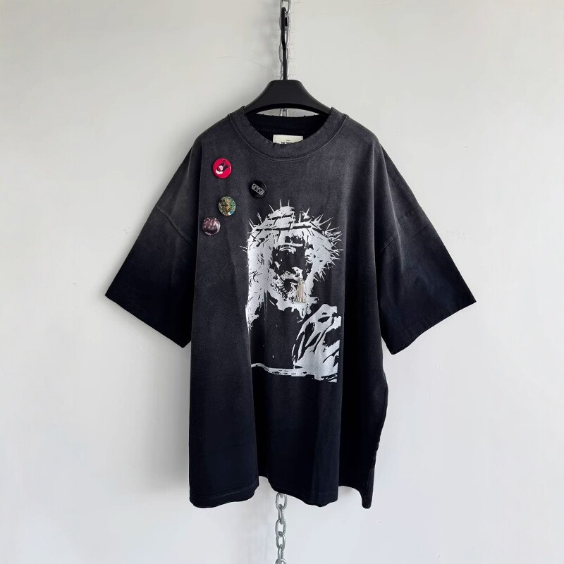 Without Me/Hell System 250g纯棉喷染水洗割破宽松廓形短袖