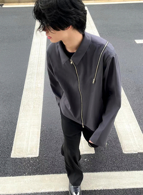 Without Me/KiayofistVoll西装拉链外套短款深灰色夹克cleanfit