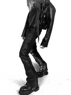 Without Me/满印印花刷蜡涂层喇叭流苏牛仔裤Dualpersonality