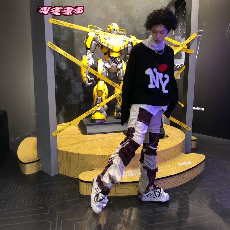 小众土星漫游拼接解构褶皱长裤
