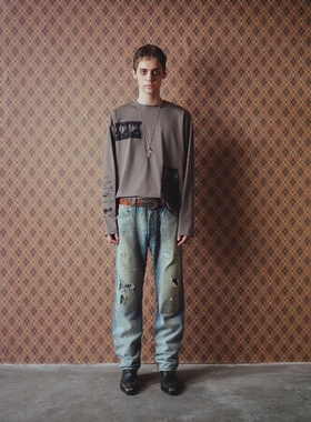 Without Me/RICHILL MELANCHOLY 25AW 军绿插画贴布印花长袖T恤