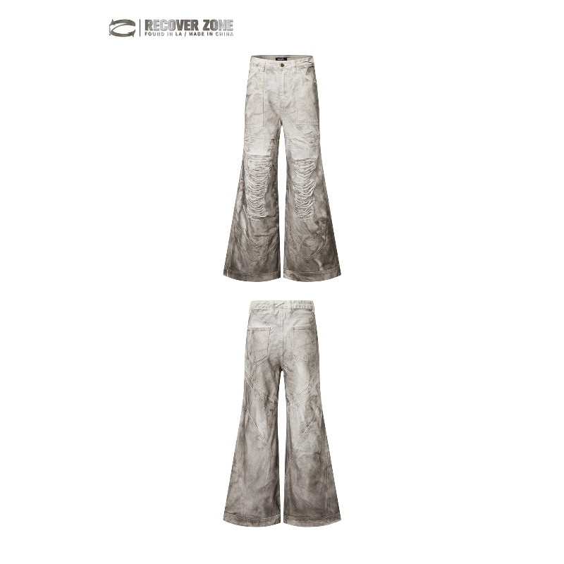 高街复古水洗牛仔裤秋设计感拖地