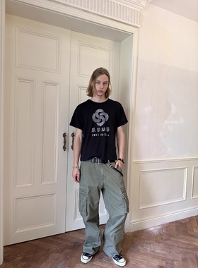 Without Me/DTHEREAL 双色重磅多口袋拉链洗水做旧炮弹裤休闲长裤