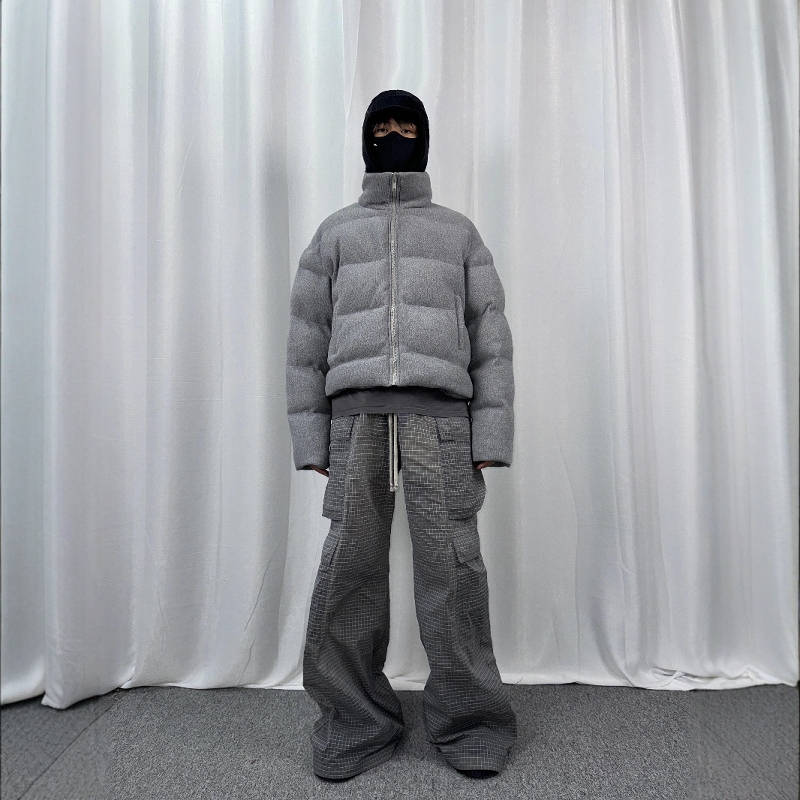 Without Me/CCY 短宽版型毛织灰厚棉服 立领棉服羽绒棉夹克外套