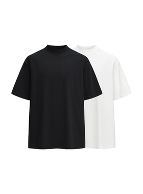 Without Me/MONBLACK 基础款廓形OS外缝线圆筒背后拼接小领口T恤