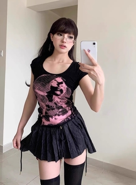 Without Me/黑粉PopArt做旧印花复古千禧年百搭纯棉短袖圆领百搭