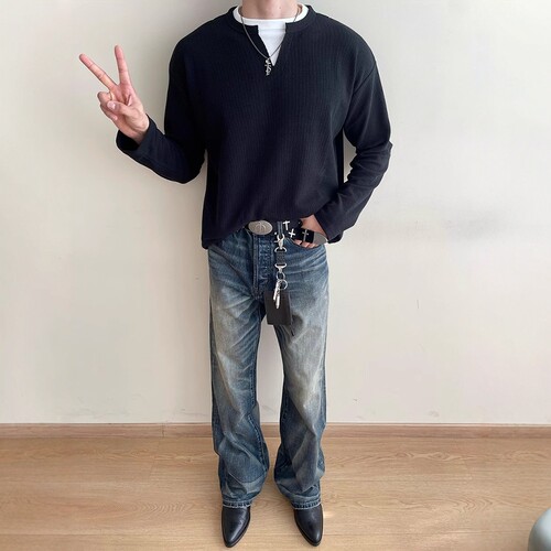 假两件叠穿宽松通勤简约长袖T恤