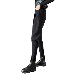 女士黑色加绒哈伦裤女2025新款秋冬高腰显瘦休闲萝卜小脚马靴长裤