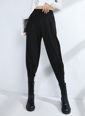 女士黑色加绒束脚哈伦裤女2025新款秋冬小个子萝卜休闲马丁靴裤女