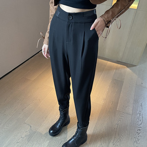 女士黑色束脚哈伦裤女2026新款春秋小个子高腰萝卜休闲马丁靴裤女