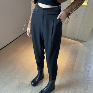 女 春秋小个子高腰萝卜休闲马丁靴裤 女士黑色束脚哈伦裤 女2026新款