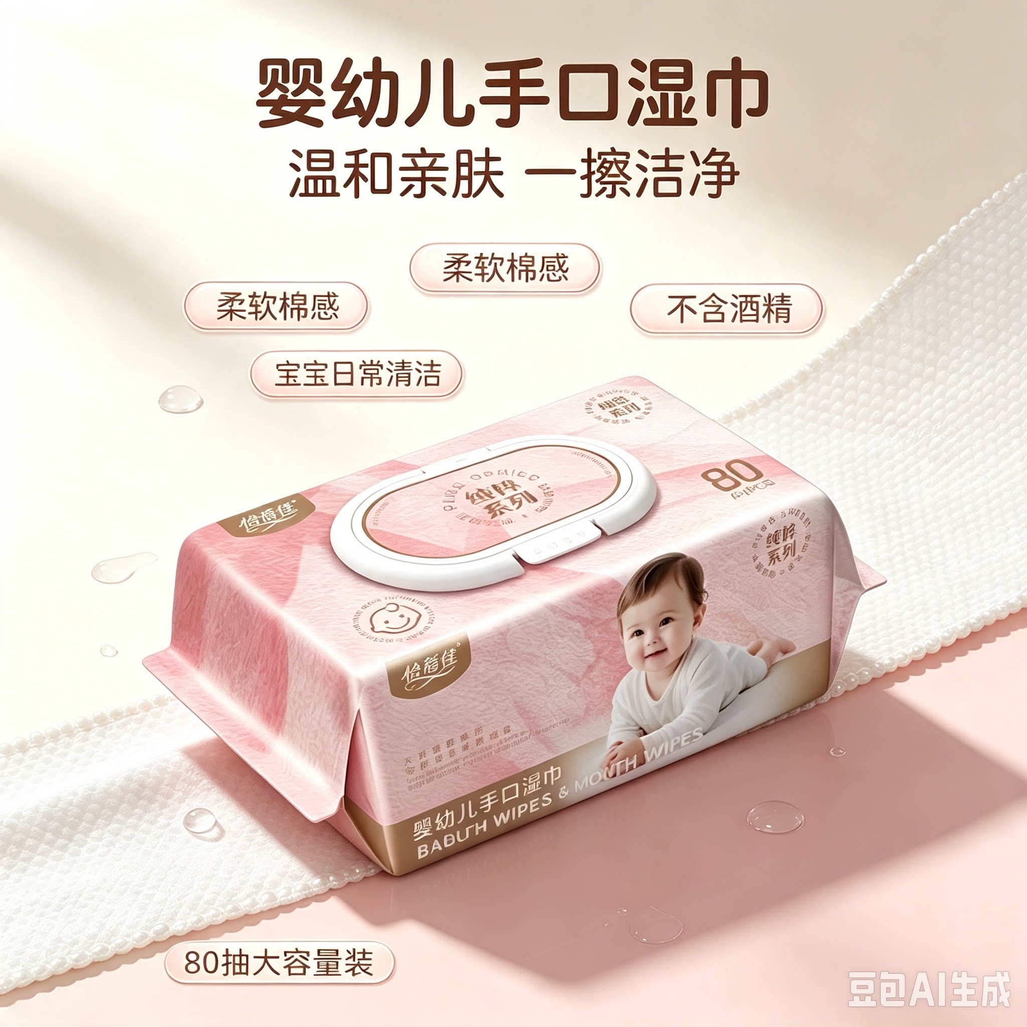 80抽*1包婴儿手口湿巾专用家庭实惠湿纸巾家用大包