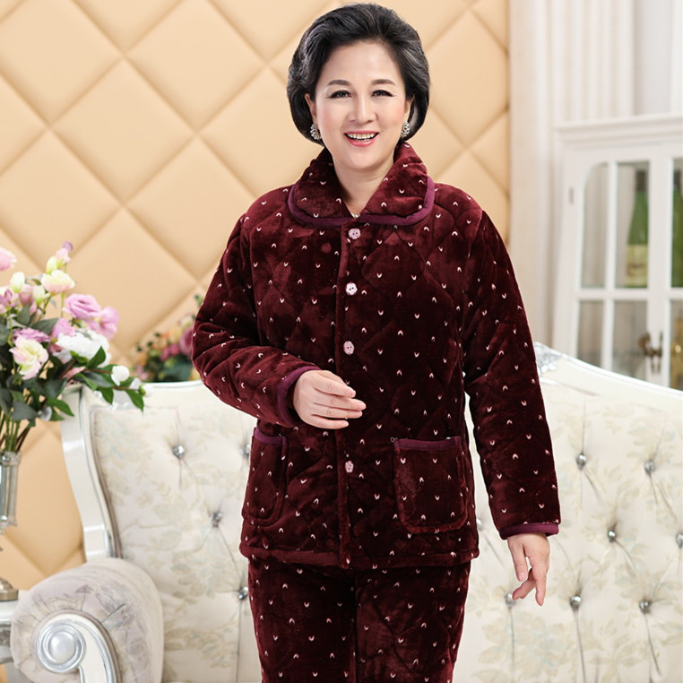 三层珊瑚绒夹棉中老年人家居服